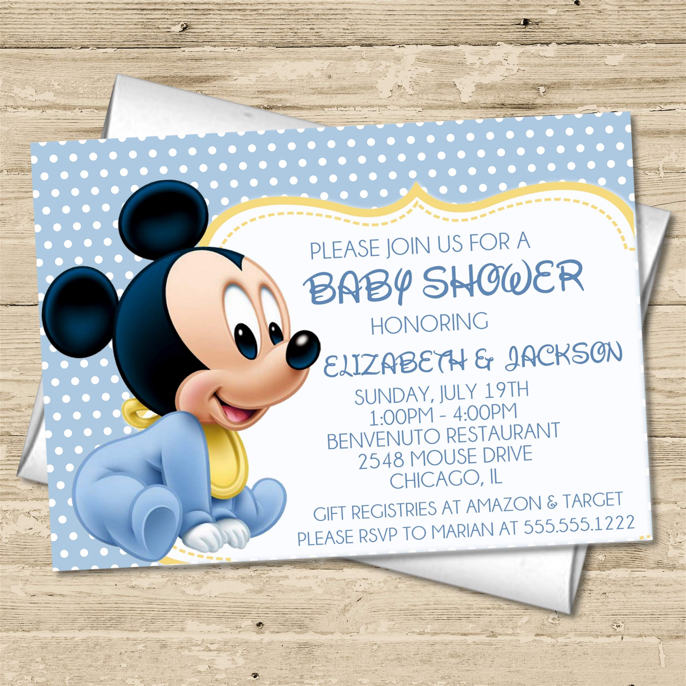 Mickey Mouse Baby Shower Invitations with Envelopes