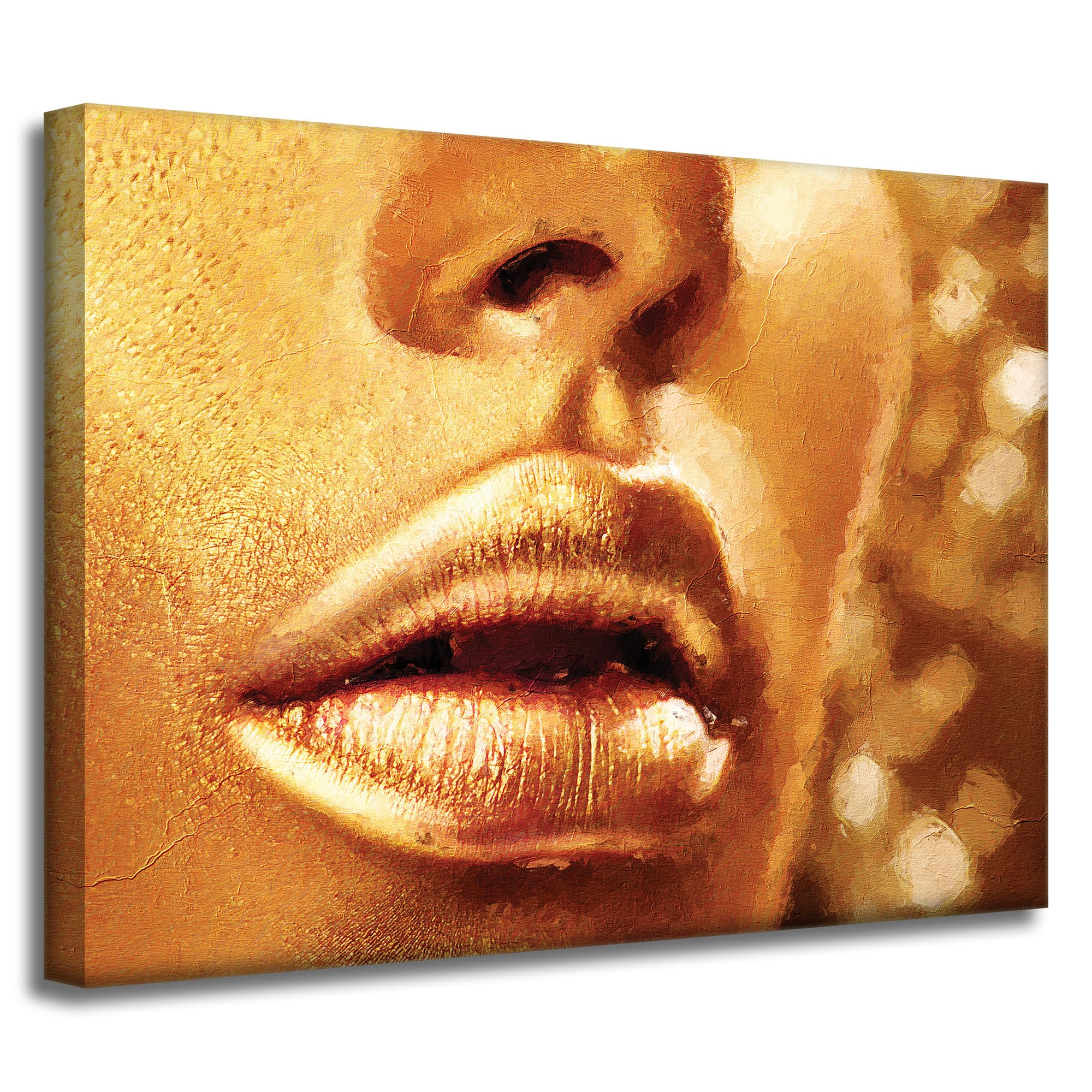 GP TONER Canvas Painting for Office and Home Decoration, Golden Face and Lips Art Style, 40 x 30 cm