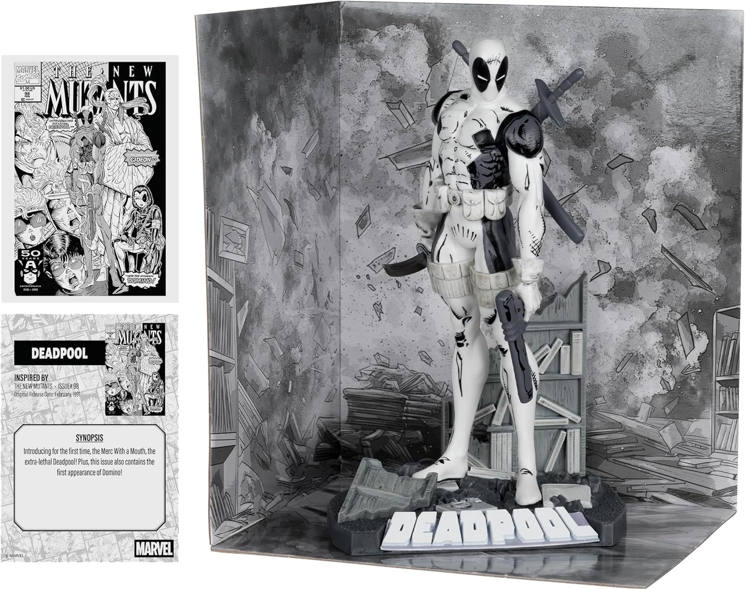 McFarlane Toys- Marvel Deadpool (Line Art) 1:10th Scale Collectible with Scene (The New Mutants #98) Gold Label