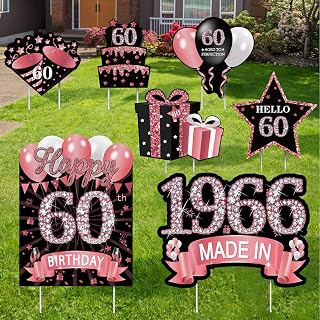 7Pcs Rose Gold 60th Birthday Yard Sign Decorations