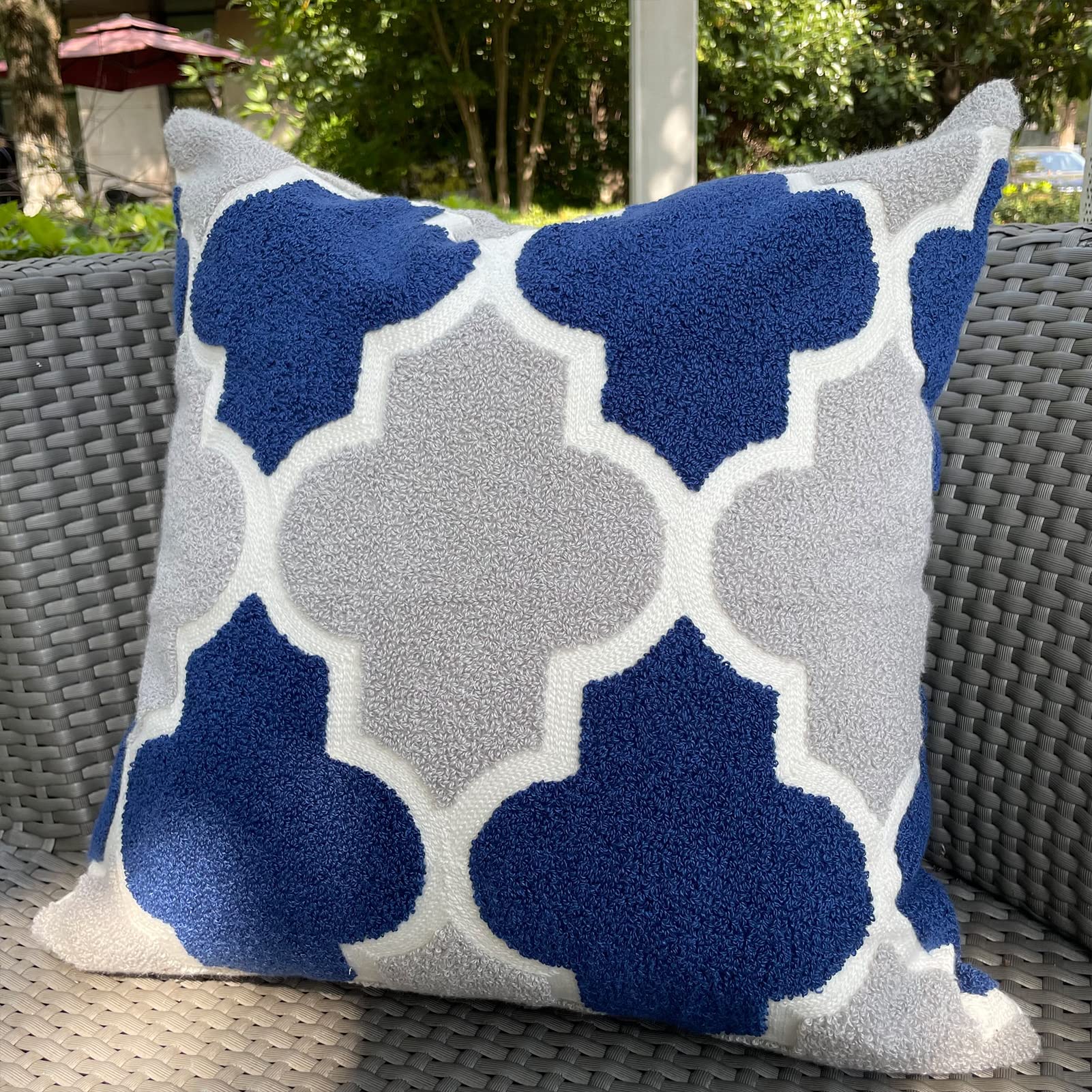 Molili Blue Textured Throw Pillow Covers 18x18 Modern Tufted Geometry
