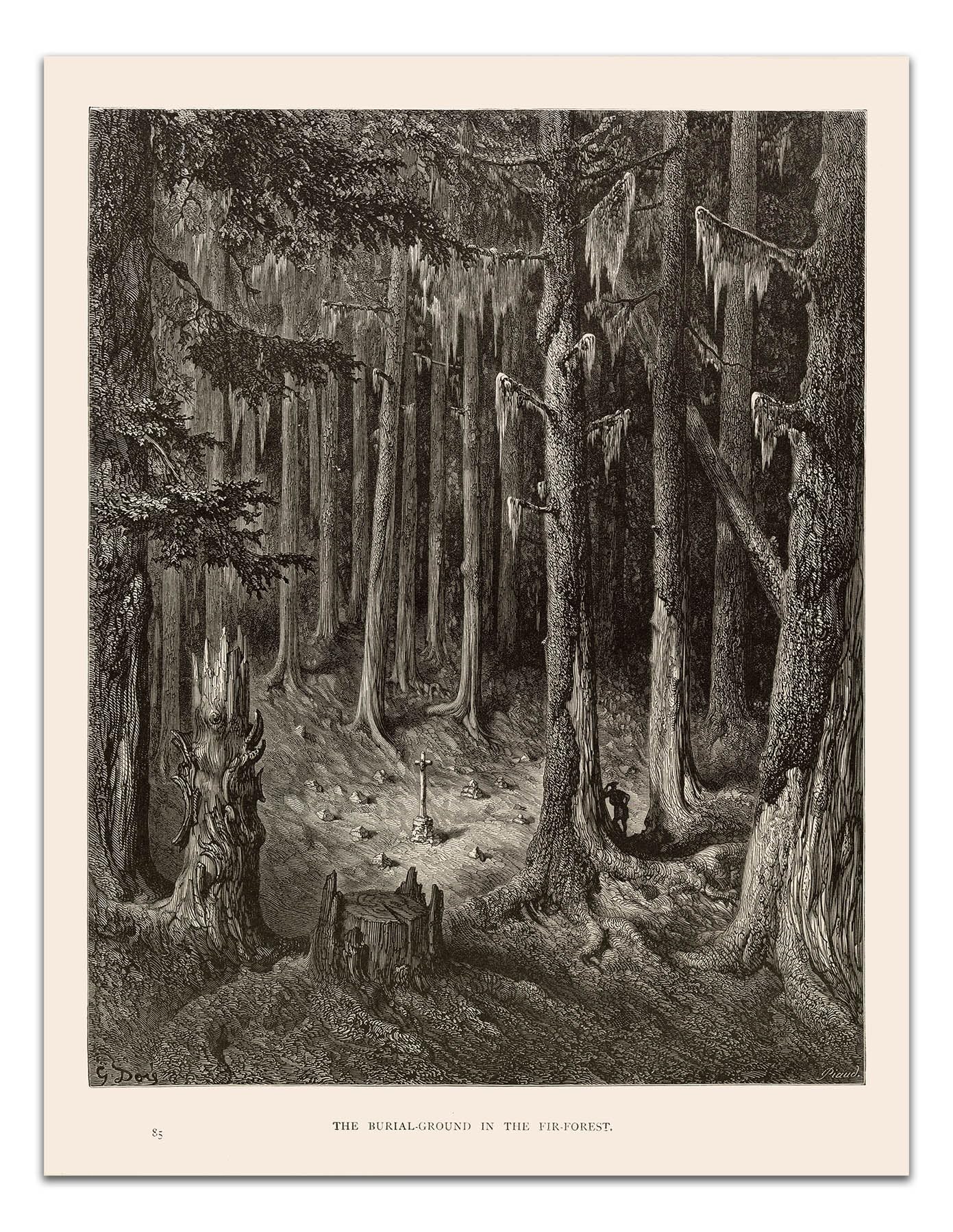 Gustave Dore GROUND IN THE FIR-FOREST (1891) Vintage Illustration -Unframed- Premium Art Print (11x8.5")