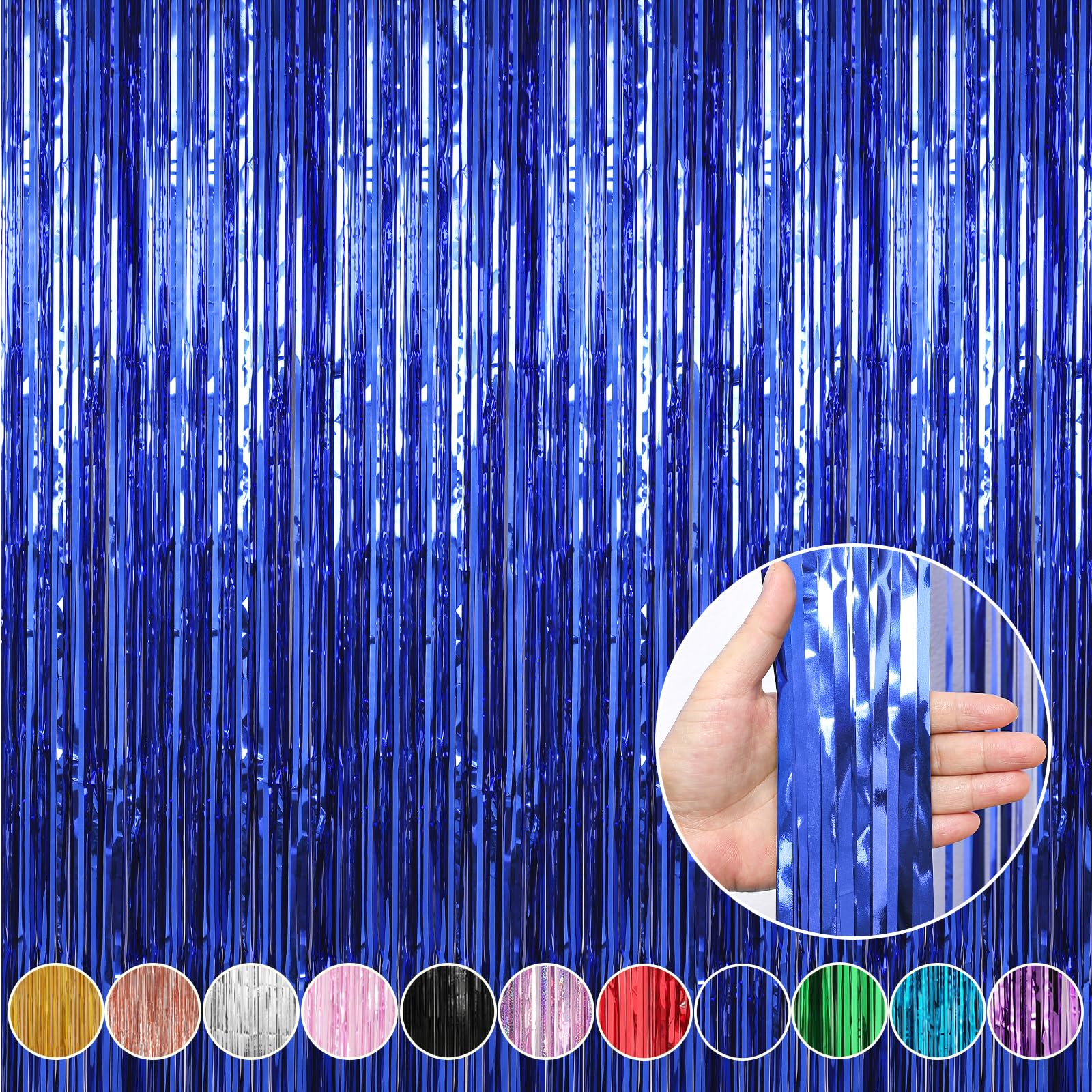 Crosize 4 Pack Dark Blue Party Streamers Backdrop, 3.3 x 9.9 ft | Tinsel Foil Fringe Curtain, Birthday Decorations, Party Decor, Door Streamers, Glitter Photo Backdrop