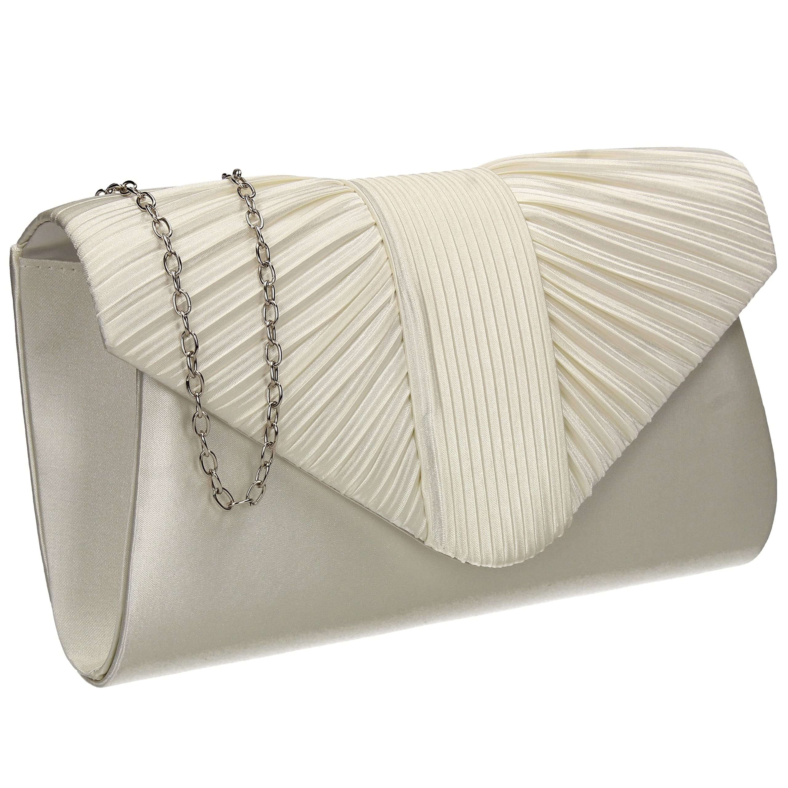 SwankySwans Sophie Womens Satin Party Prom Wedding Evening Clutch Bag Purse (Ivory)