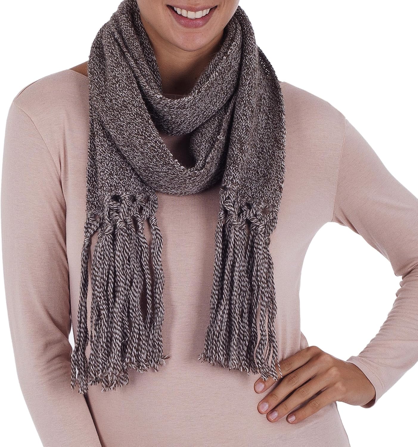 NOVICA Artisan handmade 100% alpaca scarf wool accessories scarves brown solid peru ' cinnamon earth'