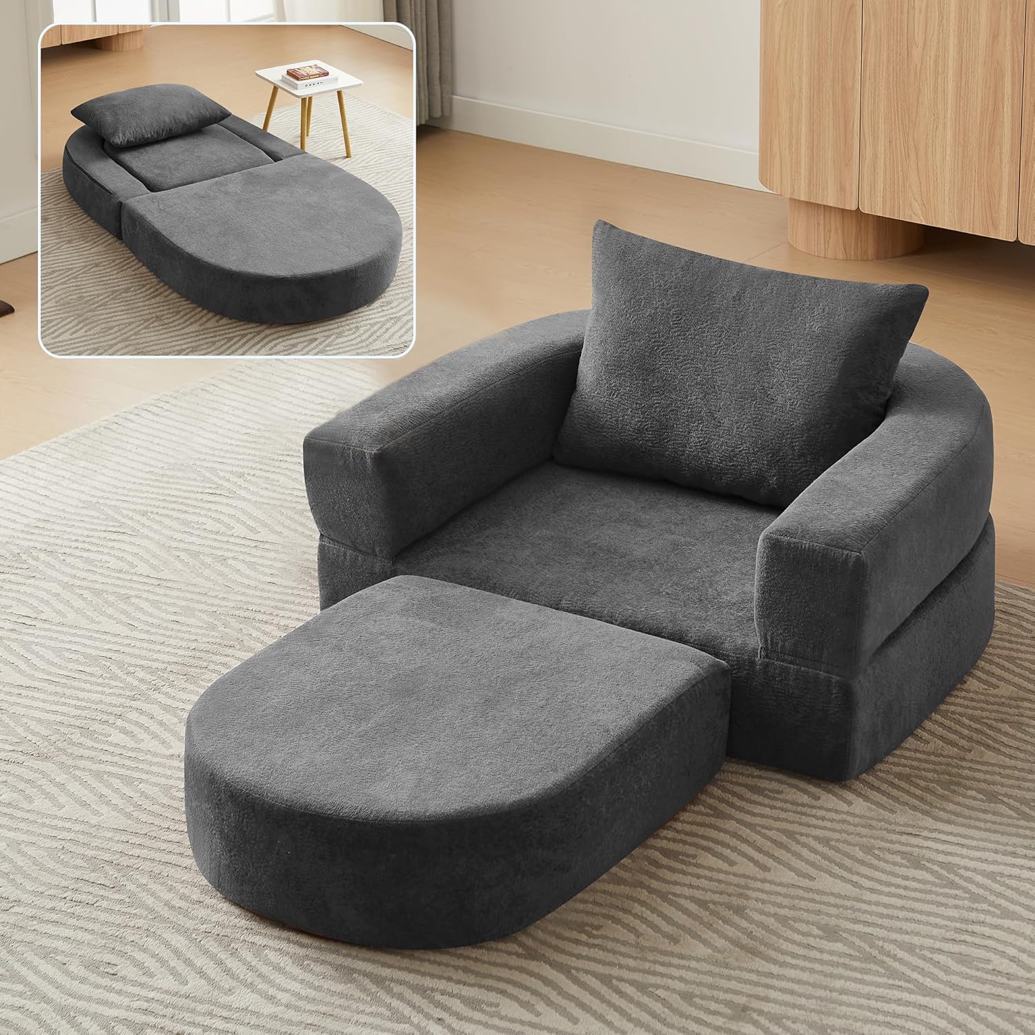 41" Futon Sofa Bed Velvet Futon Couch Convertible Sleeper Floor Sofa Bed Upholstered Couch Reading Chair for Living Room (Gray, 41")