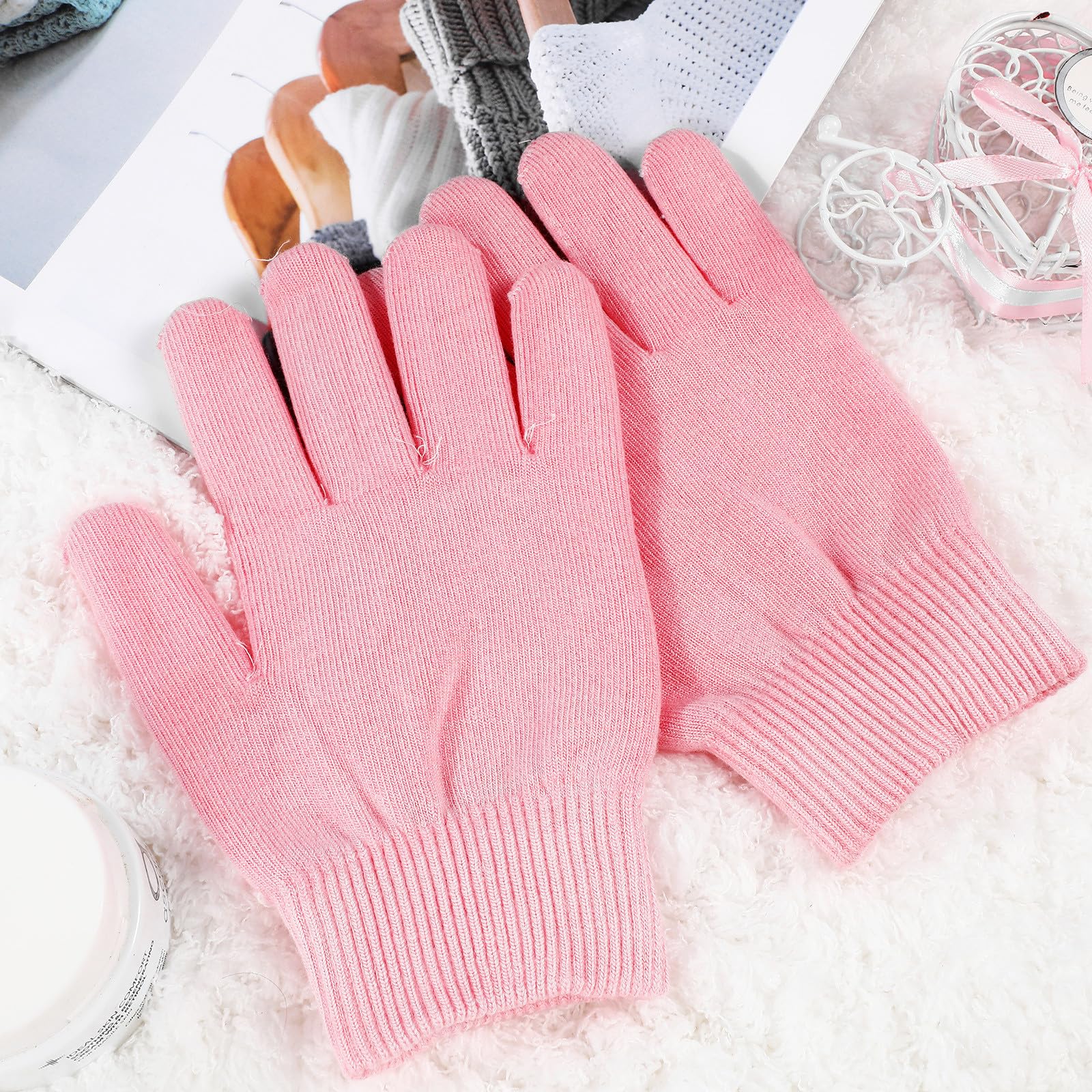 2 Juegos Calcetines Hidratantes de Spa y Guantes Hidratantes de Algodón Rosa, de Calcetines de Guantes, Liberación Continua de Aceite Mineral, Cobertura Completa, para Invierno