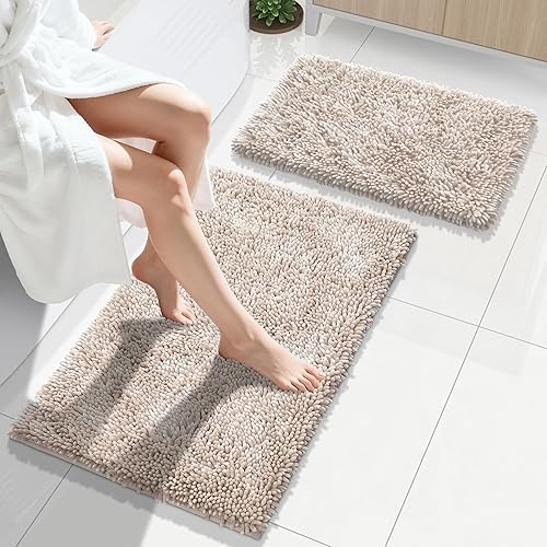 Miniatura 97 de Yimobra Juego de 2 alfombras de baño, alfombra de baño suave y absorbente y alfombra de inodoro en forma de U con respaldo antideslizante, alfombras