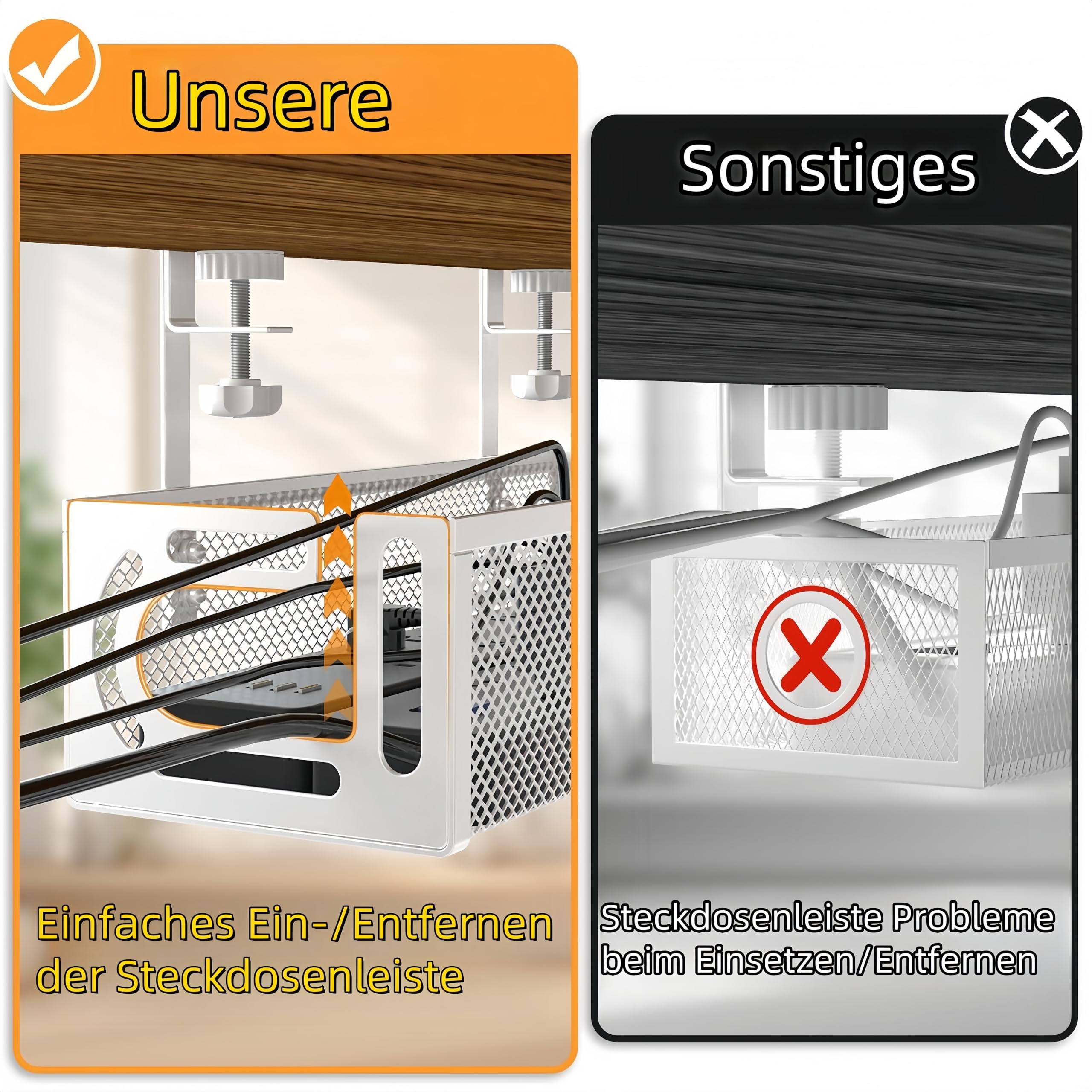Kabel-Management-Tablett unter dem Schreibtisch – Kabel-Management-Organizer, Kabelmanagement unter dem Schreibtisch (White)