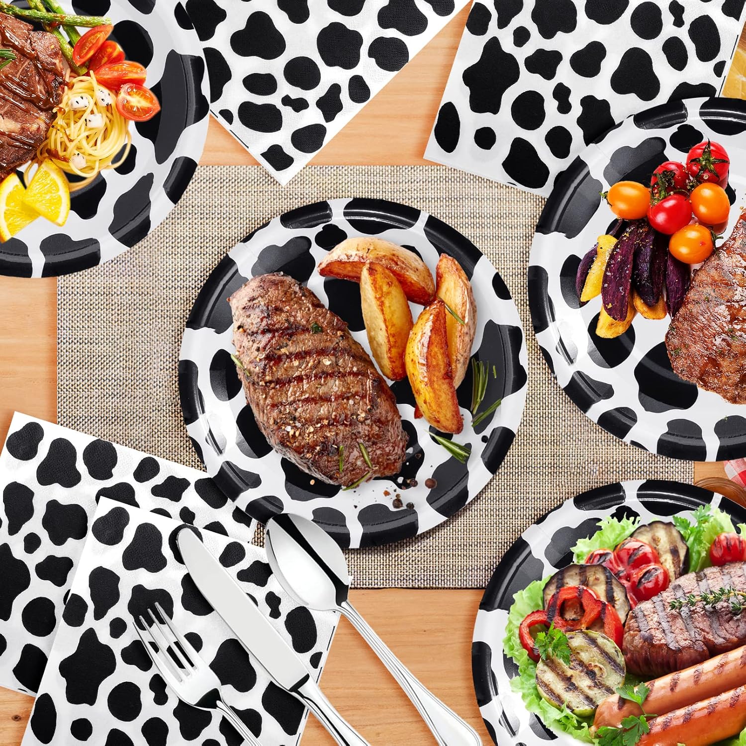 Cow Print Party Supplies,60PCS Cow Print Set-30 Cow Print Plates and 30 Cow Print Napkins,Cow Print Disposable Tableware for Baby Shower Farm Animal Theme Parties Cow Themed Birthday Party Decoration - Image 6