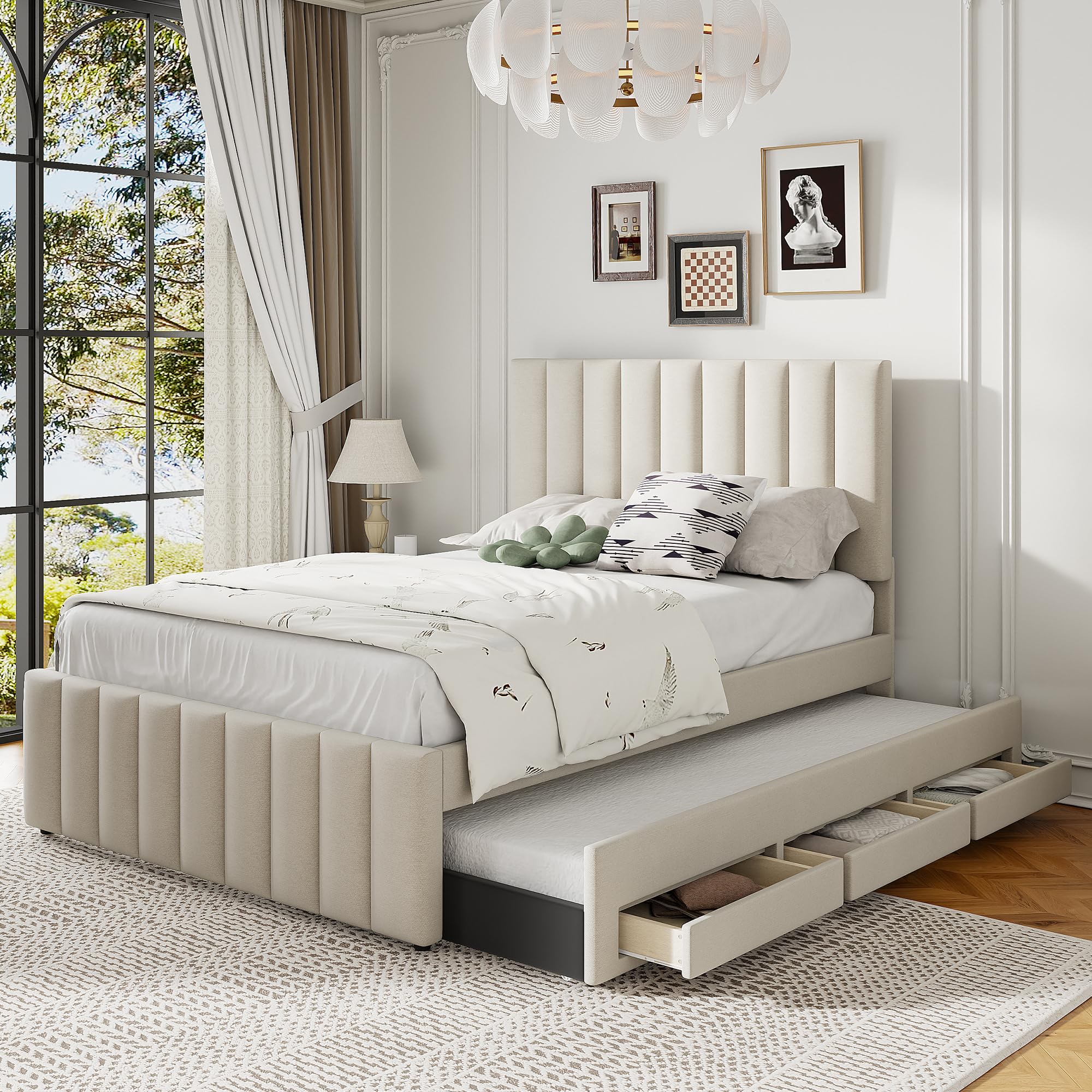 ベッドフレーム New Bed matress double size Amazon.com: Merax Full Size Upholstered Platform Bed with Trundle