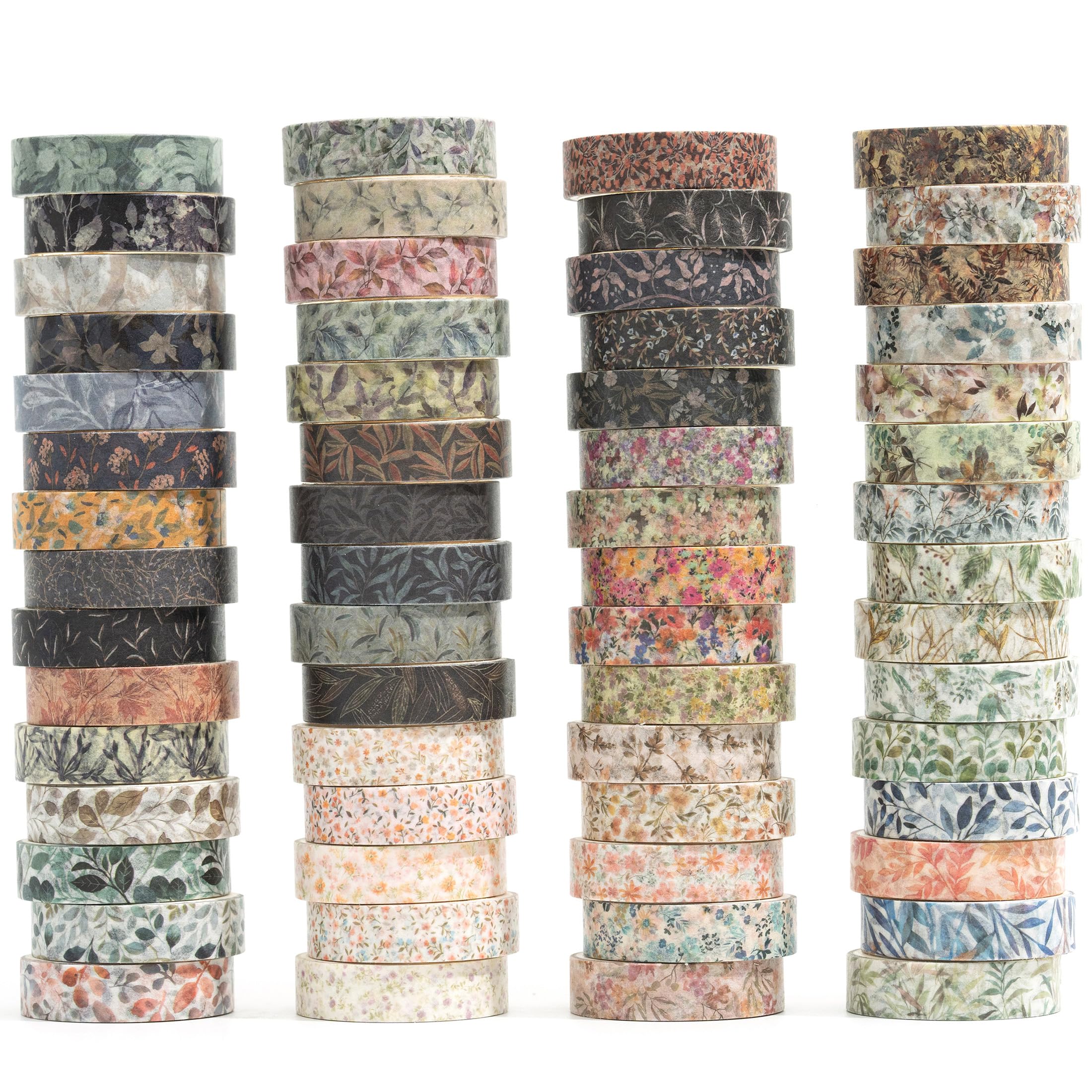 YUBX Flowers Washi Tape Set 60 Rolls Leaves Patterns Decorative Skinny Fall Masking Tapes for Arts DIY Crafts, Journals