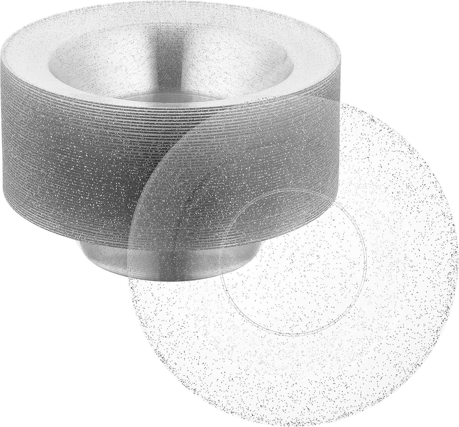 50 Disposable Clear Silver Glitter Plastic Soup Bowls 14
