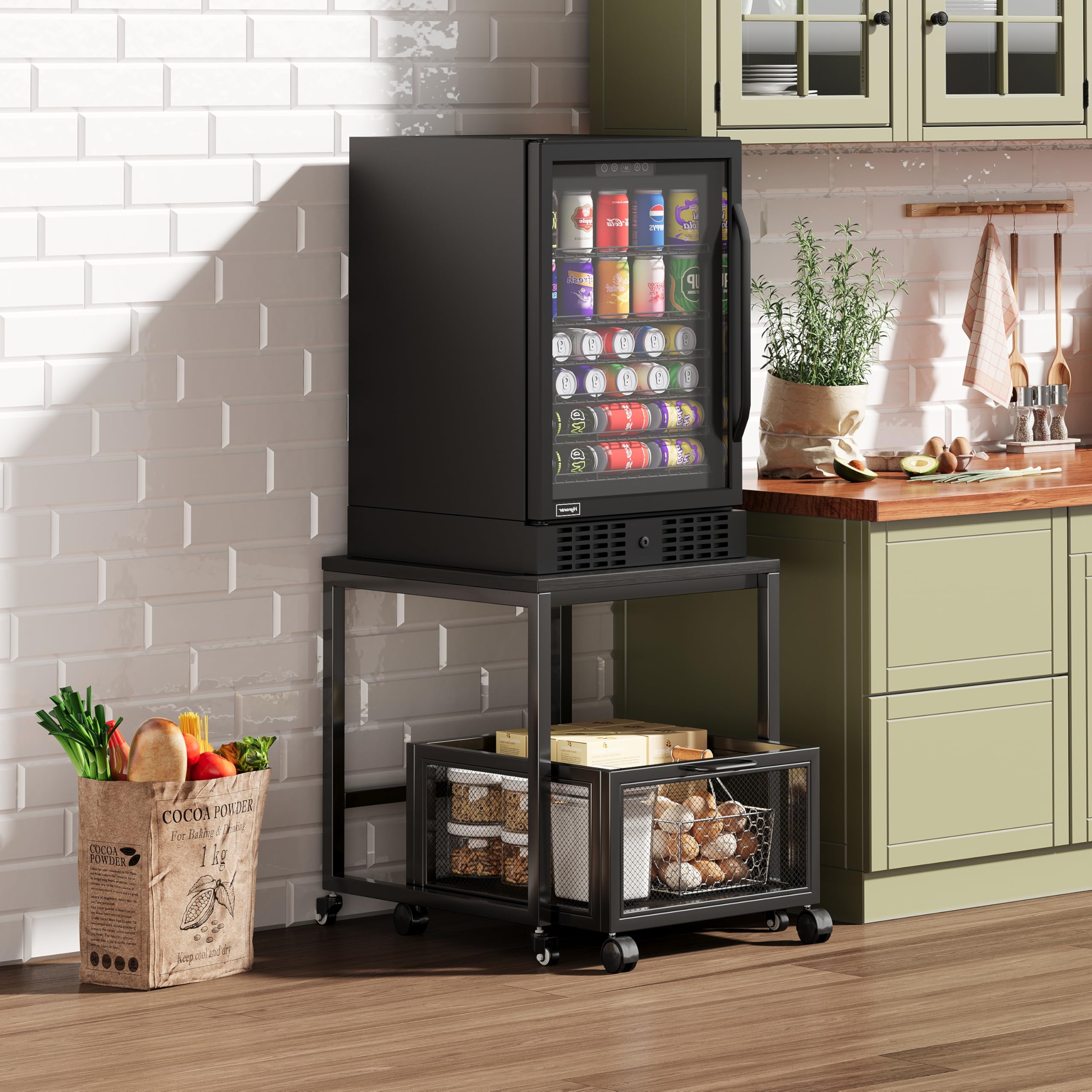 Tavolo per stampante con stoccaggio Drawer, supporto per stampante con ruote universali, supporto per stampante portatile in legno e metallo, 50 x 50 x 43 cm, portata fino a 70 kg, per ufficio, casa