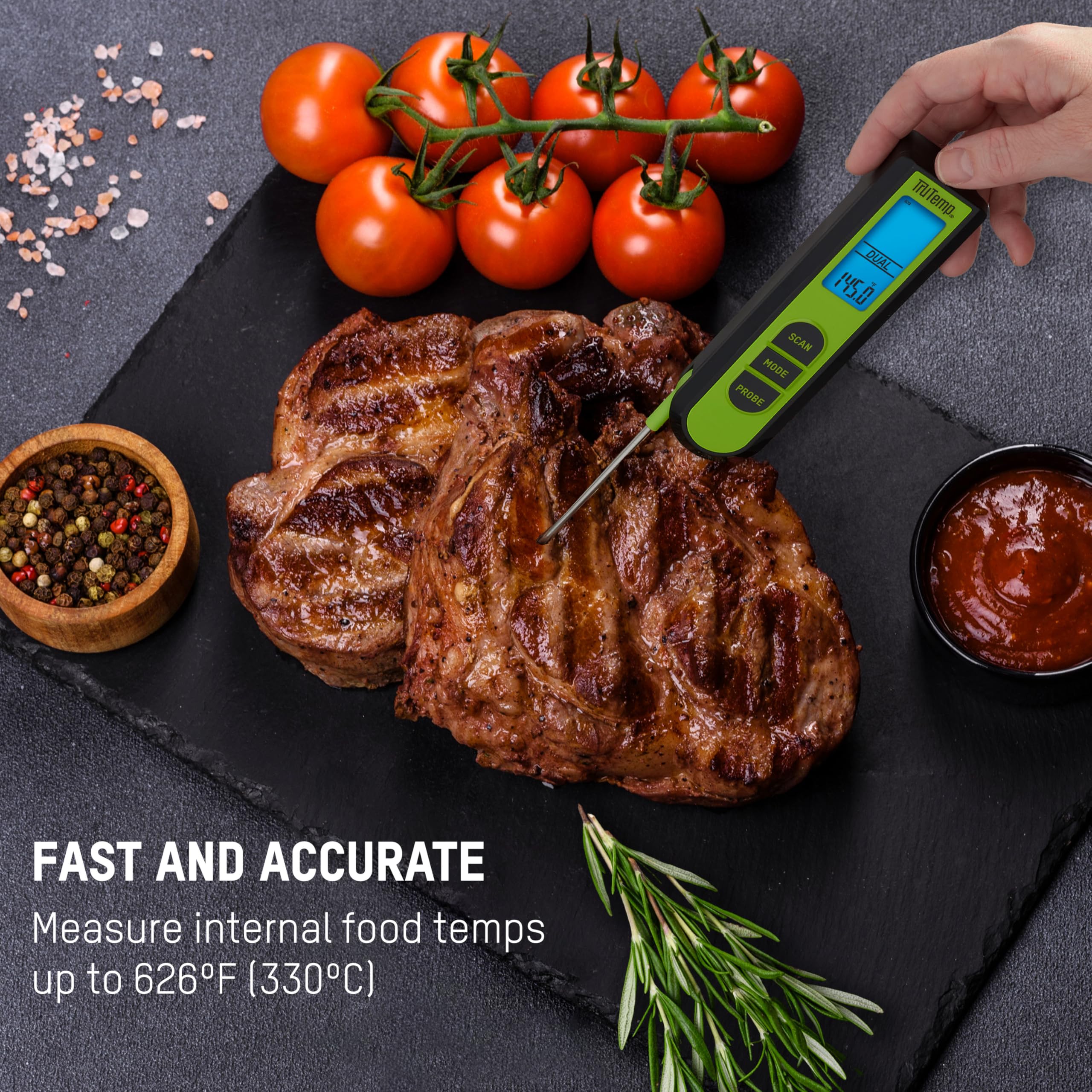 Taylor TruTemp - Termometro digitale a infrarossi a doppia lettura istantanea per carne e cibo, design IPX5 a prova di spruzzo, più sonda per carne, barbecue, cucina, affumicatore e griglia, verde