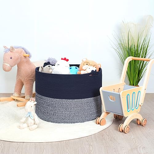 Miniatura 5 de MINTWOOD Design Cesta decorativa extragrande de 22 x 16 pulgadas de cuerda de algodón tejida para sala de estar con asas y cesta de lavandería