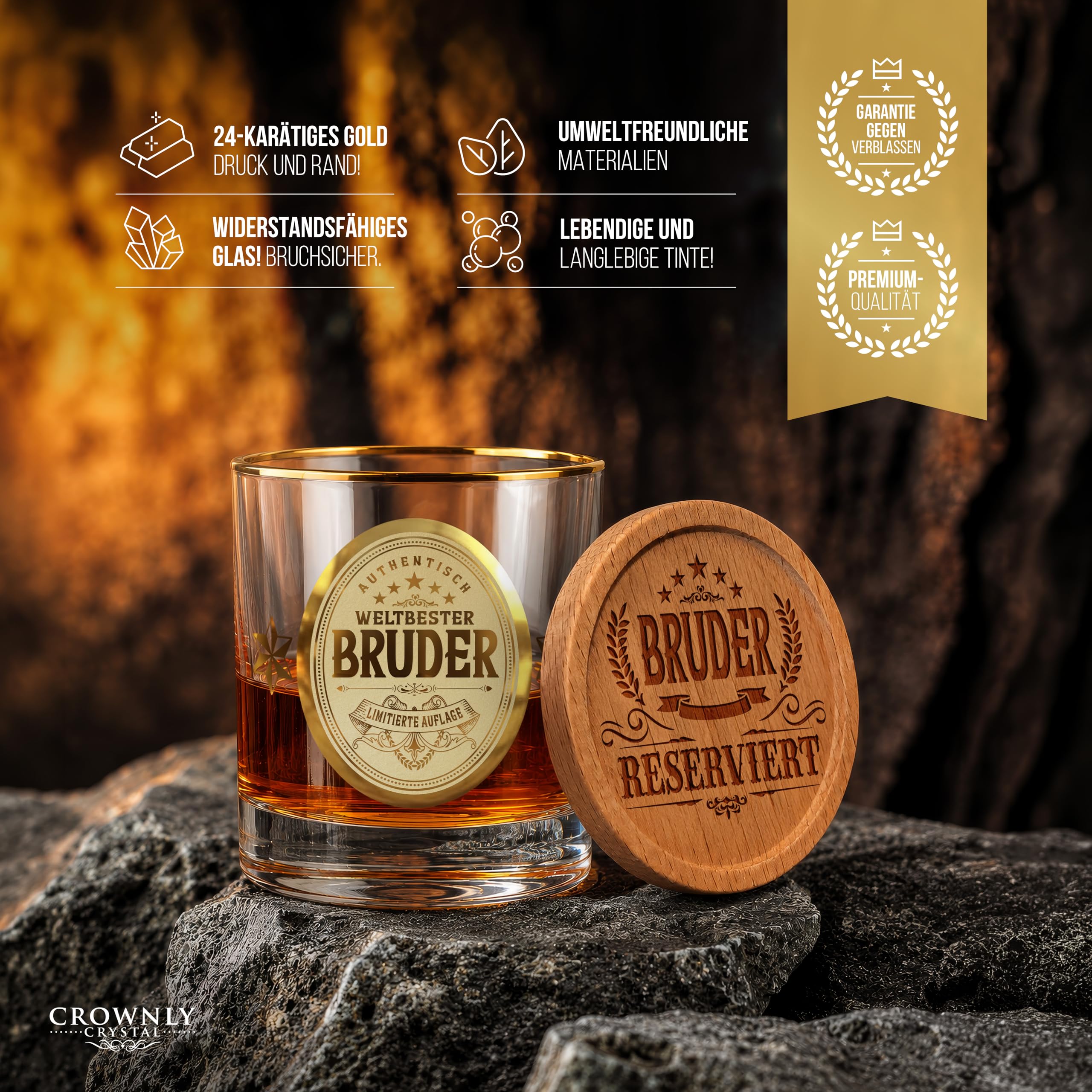 CROWNLY CRYSTAL® Geschenk für Bruder Whiskyglas Personalisierte Geschenke Geburtstagsgeschenk Mit Gravur