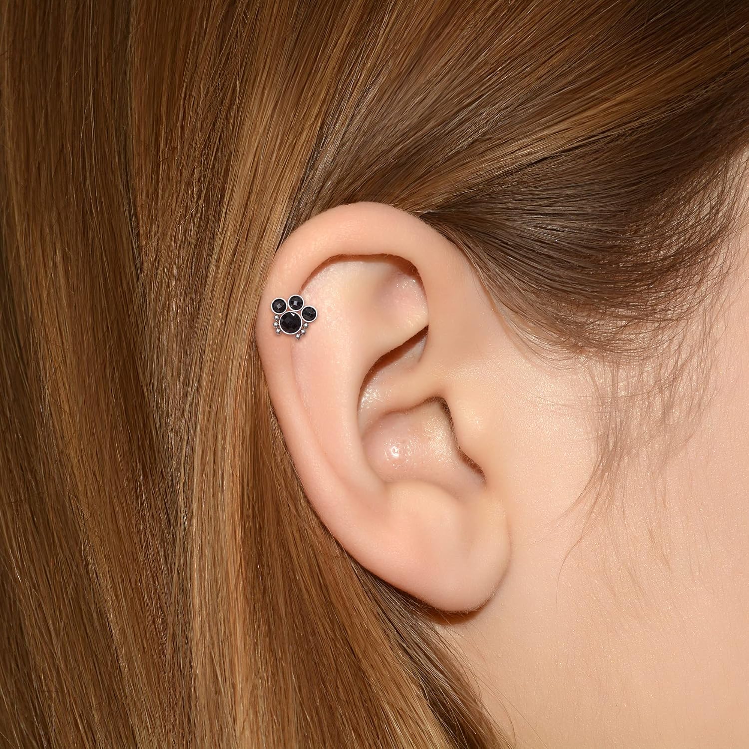 Implant Grade Titanium Cartilage Barbell - Cartilage Piercing Earring, Onyx Cluster Cartilage Stud
