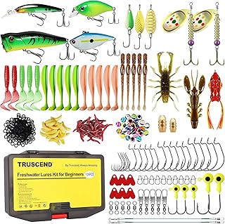 TRUSCEND Widely Used Fishing Tackle & Accessories Kit, Fishing Tackle Box with Tackle Included, Fishing Sinker Weight Hook Swivels Snap Leader Lures, Giftable Beginner Fishing Lures/Gear Set