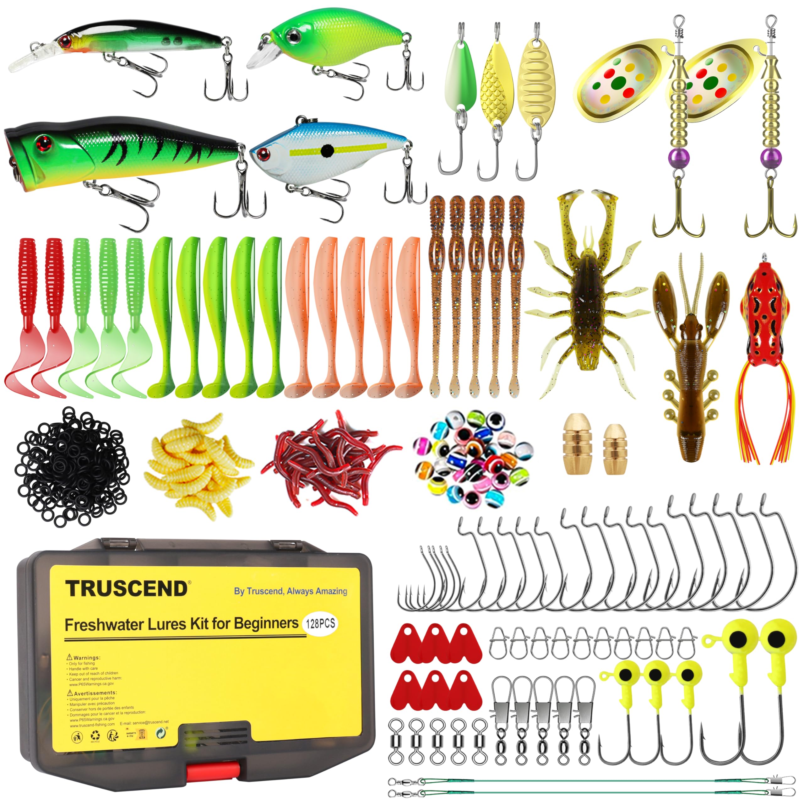 TRUSCENDWidely Used Fishing Tackle & Accessories Kit, Fishing Tackle Box with Tackle Included, Fishing Sinker Weight Hook Swivels Snap Leader Lures, Giftable Beginner Fishing Lures/Gear Set