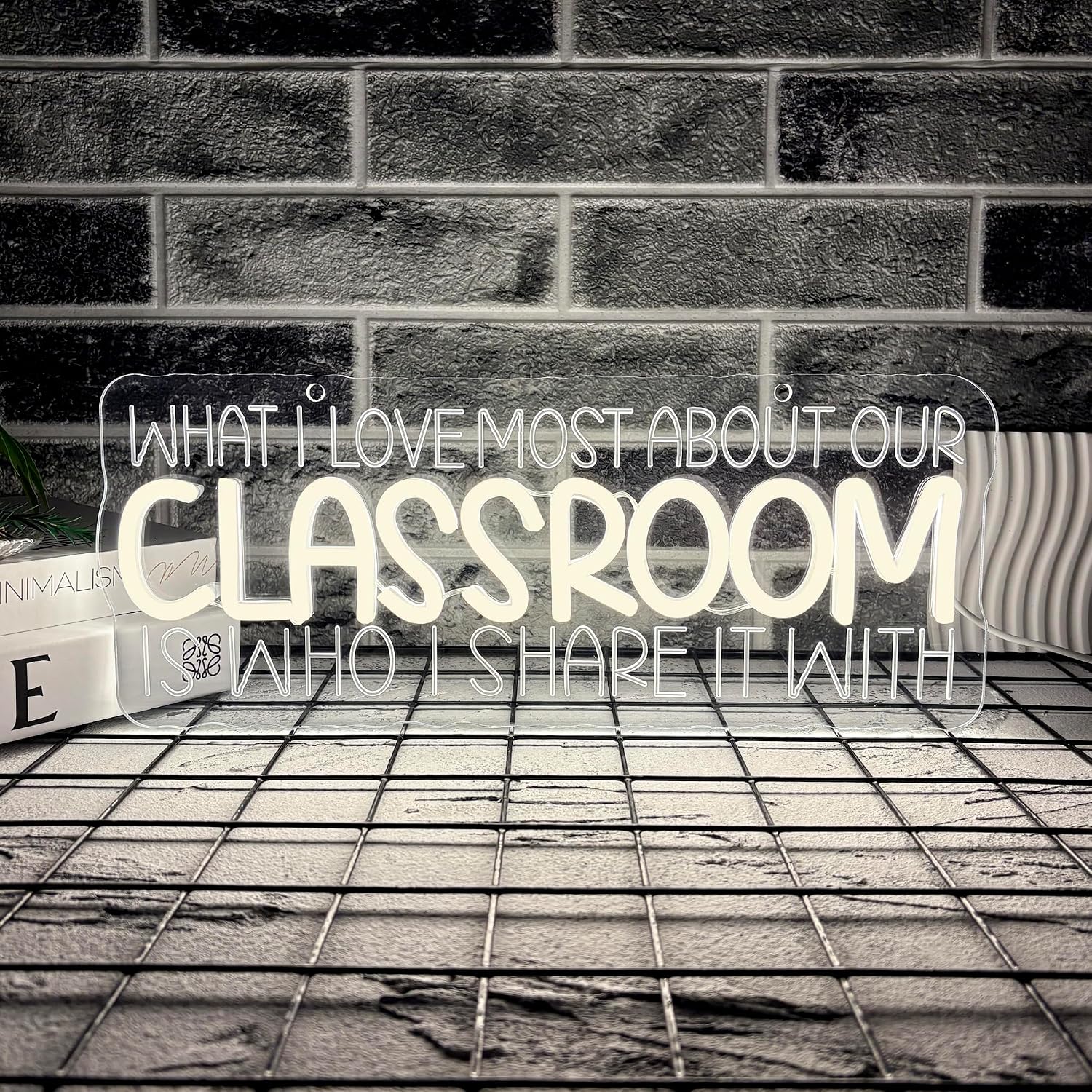 LED Neon Sign for Classroom Wall Decor, What I Love Most About This Classroom, Dimmable Uplifting Light Up Classroom Letter LED Light Up Sign for Reading Corner Welcome Sign(15.7 * 6.3in)