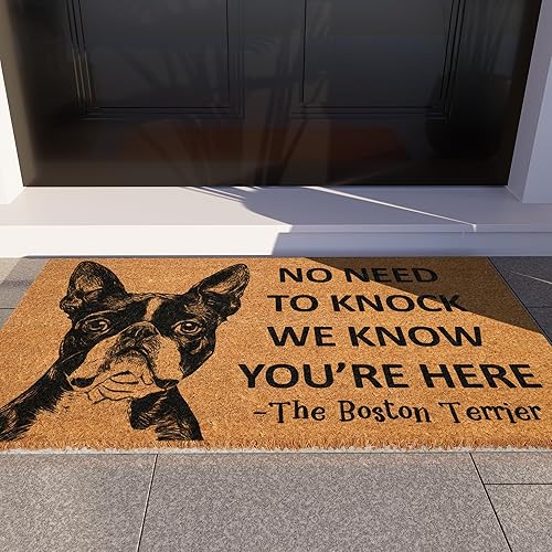 Miniatura 4 de Tapete para puerta de Boston Terrier, Boston Terrier We Know You are Here, divertido felpudo de fibra de coco de bienvenida de Boston Terrier