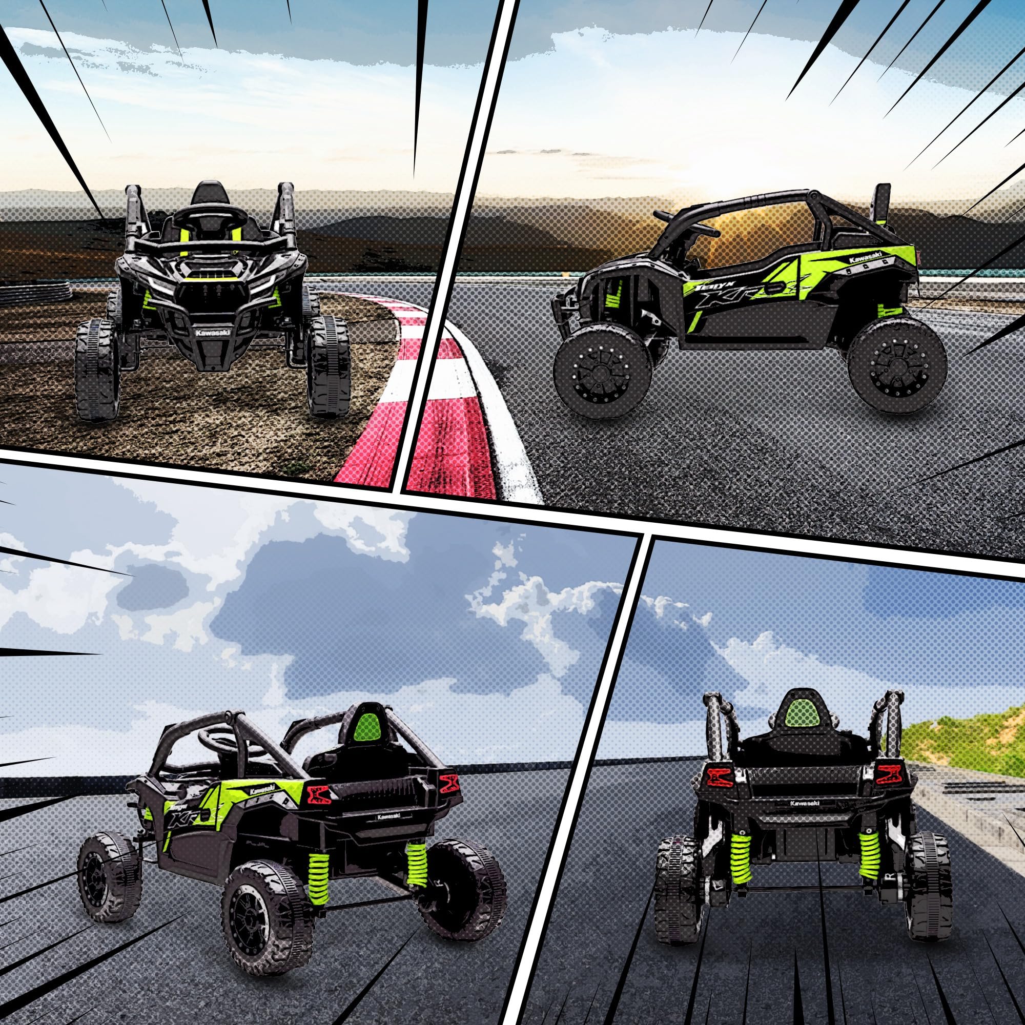 AIYAPLAY Macchina Elettrica per Bambini UTV KAWASAKI TERYX KRX, 12V Fuoristrada Auto per Bambini con 2 Motori, Cintura, Telecomando, Sospensioni, USB, Bluetooth, Musica, Luci, 3-5km/h, 3-5Anni, Nero