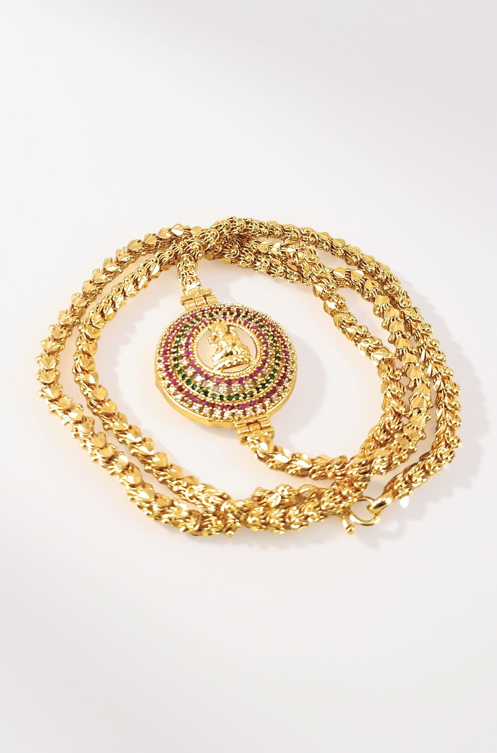 AFJ GOLD 1 Gram Micro Gold Plated Traditional Designer Ruby Stone Mugappu Chain for Women And Girl (LGT-MC1154)