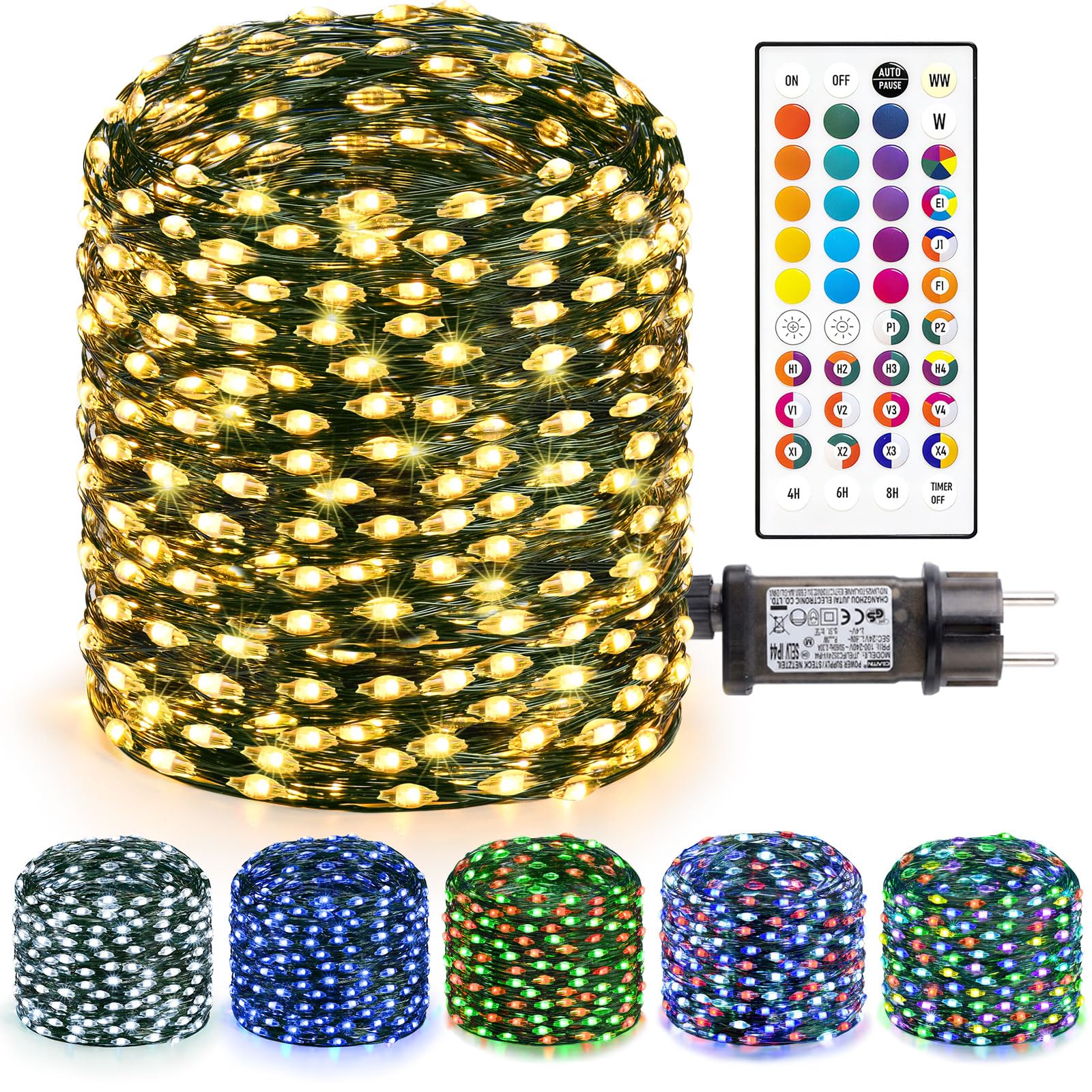 Catena luminosa natalizia con 400 LED, 40 m, 35 colori, con spina