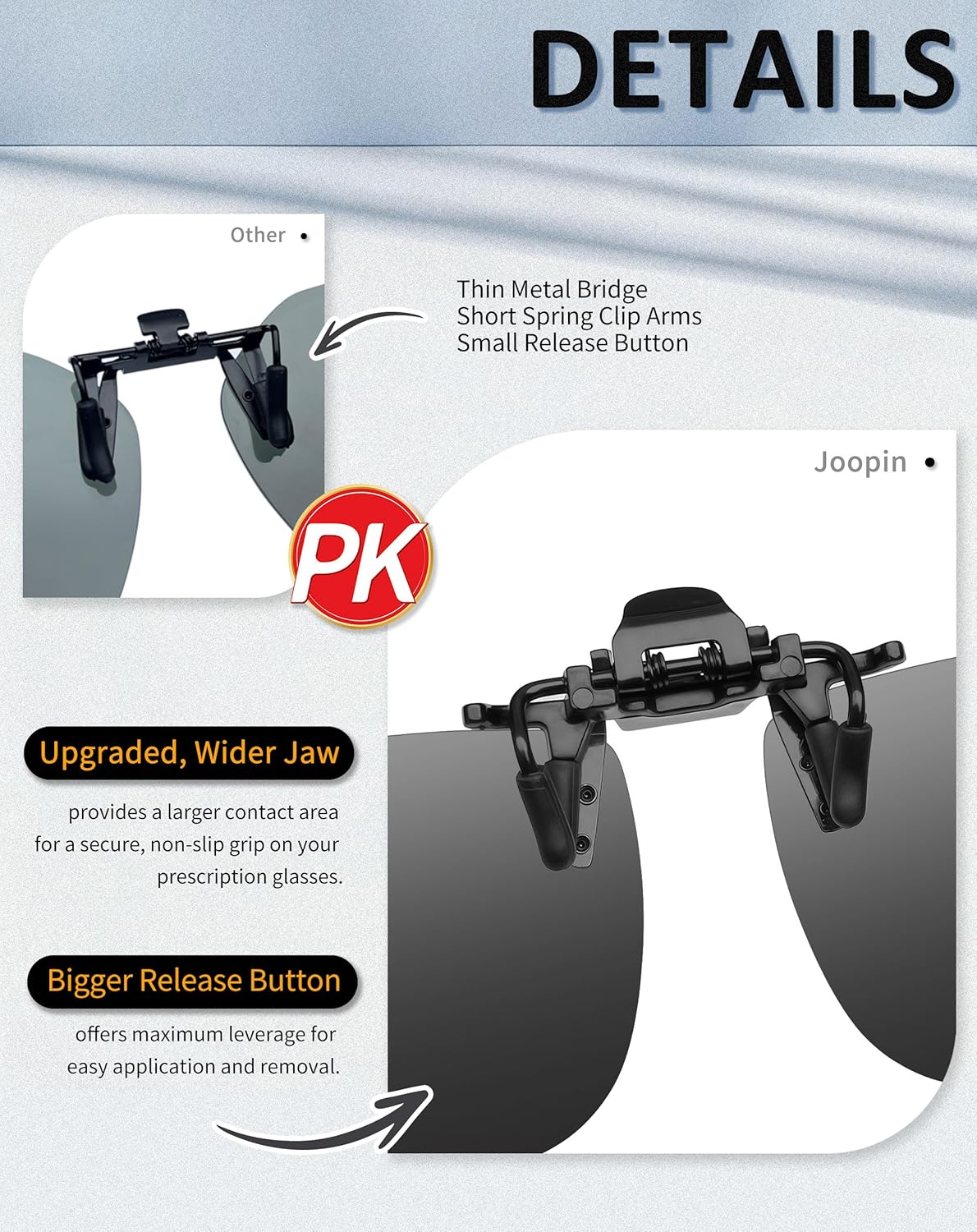 Joopin 2 Pack Polarized Clip on Sunglasses over Glasses, Rectangle Flip up Sun Glasses UV Protection Women Men - Image 3