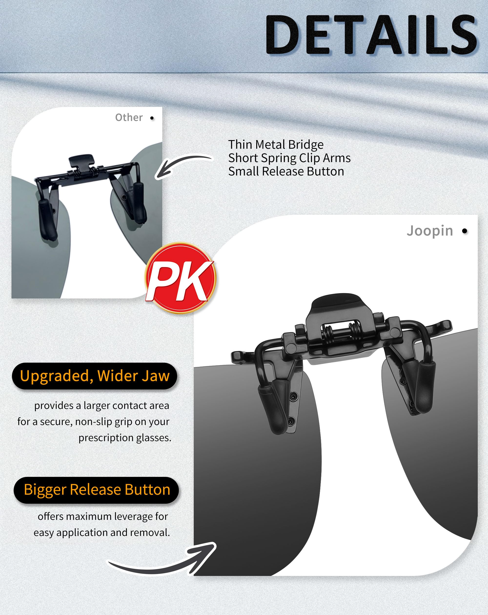 Joopin 2 Paires Lunettes de Soleil Polarisées à Clipser Homme Femme, Ultra léger Surluenttes de Soleil Protection UV400