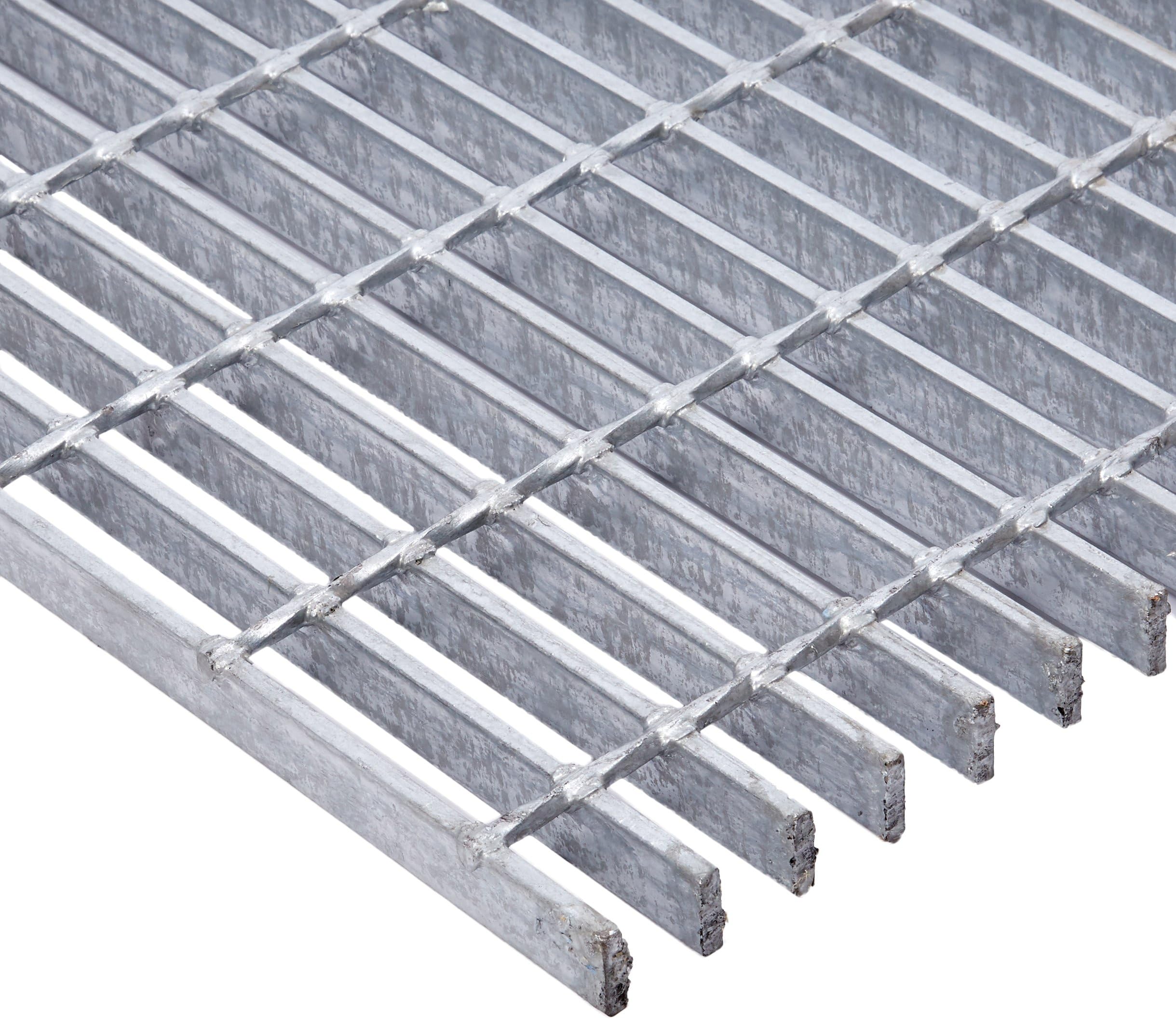 19W4 Heavy Duty Welded Carbon Steel Bar Grating with 4" Cross Bar Spacing, Galvanized Smooth Surface, 1/4" Bar Thickness, 48" Length x 36" Width x 1" Height