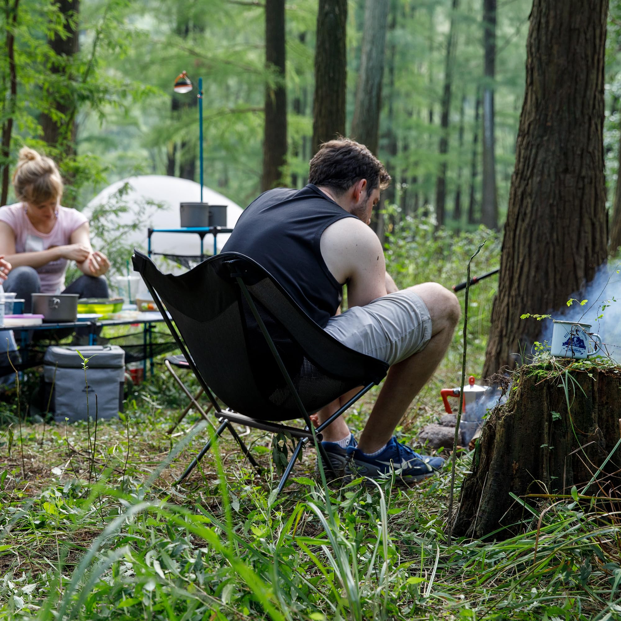 Naturehike Stuhl Campingstuhl Ultraleicht Klappstuhl Kleines Packt beträgt 150kg zum Angeln Picknick Outdoor Wandern (Schwarz)