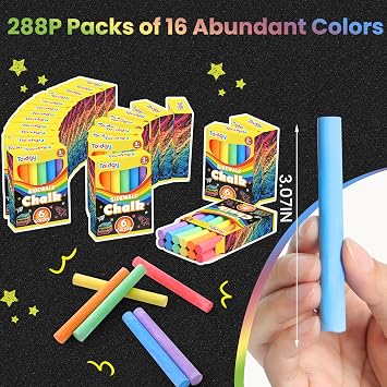 Toidgy 288 Count Mini Chalk Set for Kids (24 Boxes), Nontoxic Sidewalk Chalk Bulk for Kids, Sidewalk Chalks Party Favors for Boys and Girls, Art Classroom Prizes Supplies, Goodie Bag Fillers