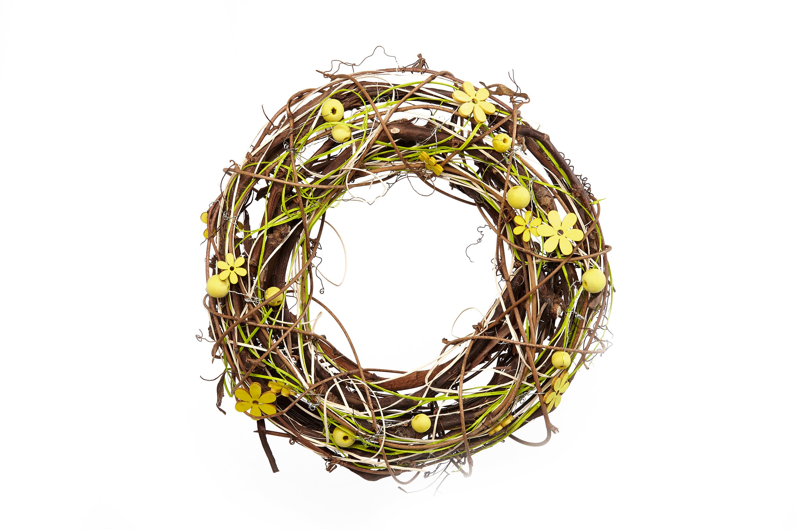 Heitmann Deco - Wall wreath with wooden flowers and balls - as a door wreath, room decoration and table decoration for spring and summer.