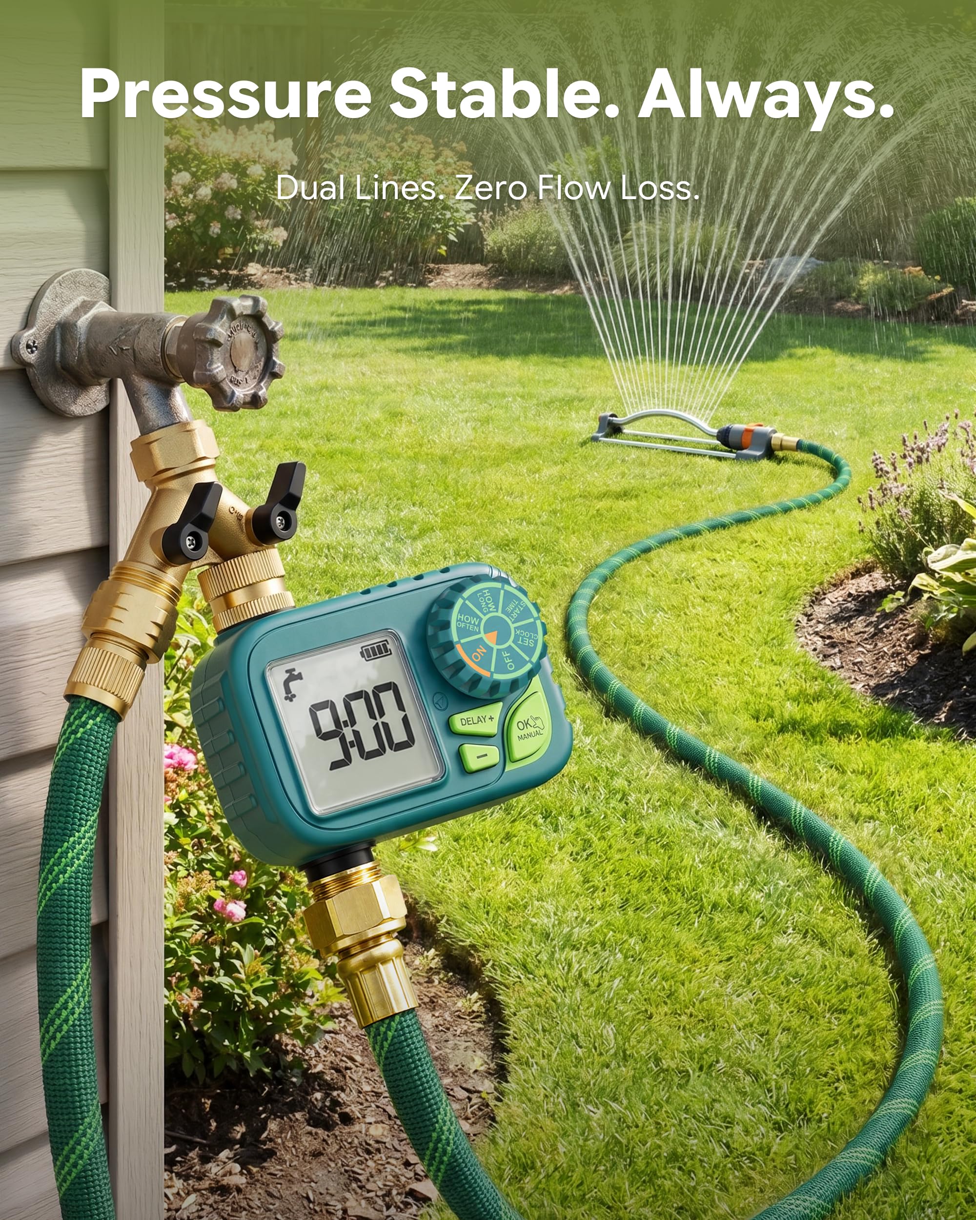 Newentor Timer per irrigatore, timer programmabile per tubo da giardino, timer per acqua con ritardo della pioggia/sistema di irrigazione manuale/automatico, irrigazione a goccia per cortile, prato