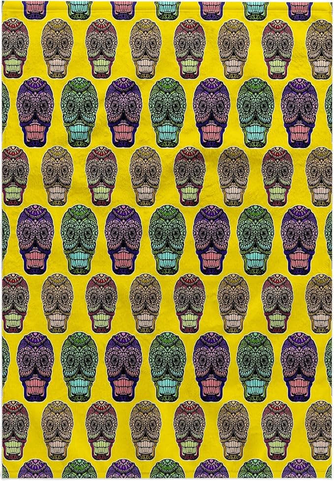 3dRose Sugar Skulls on Yellow Background Towel, 15 x 22