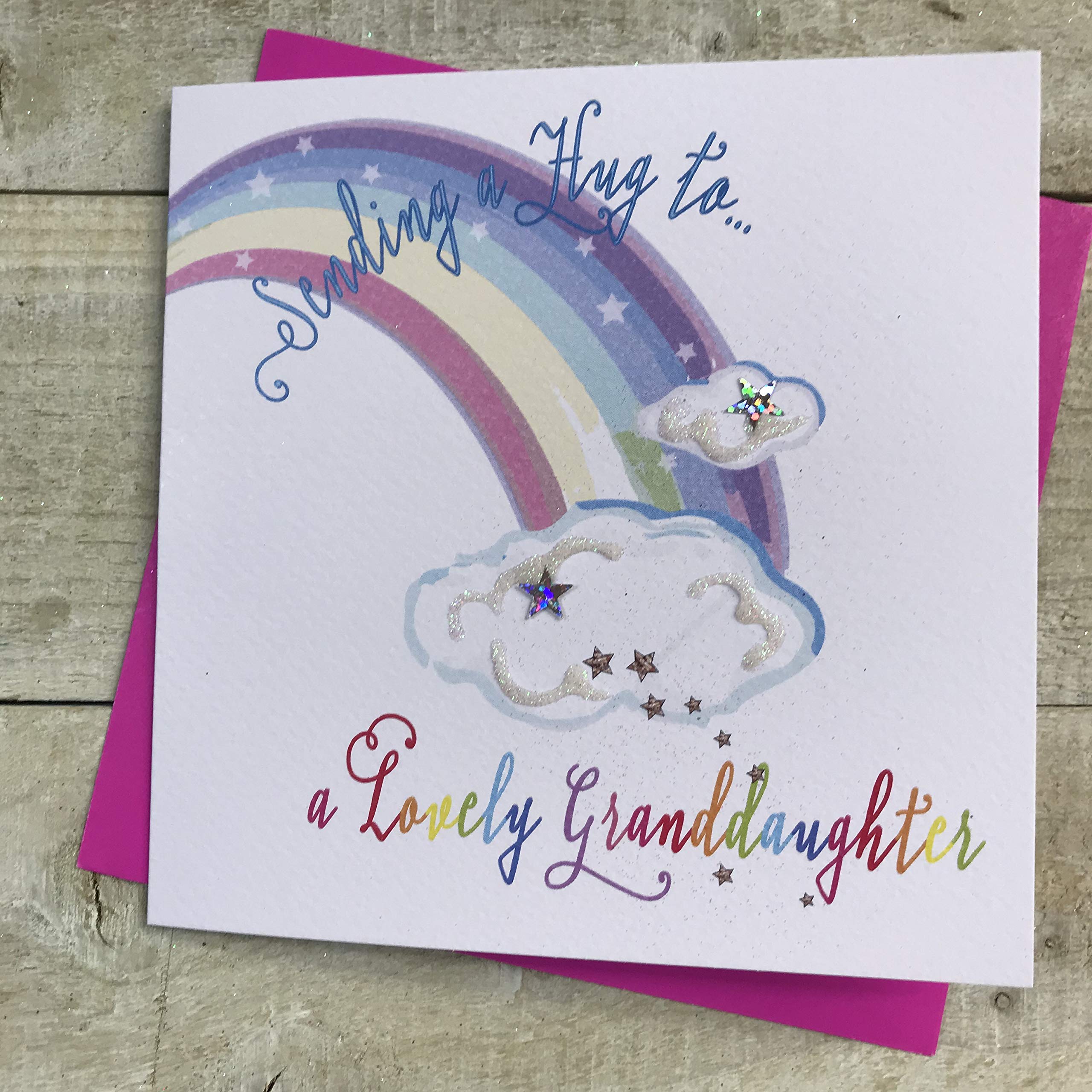 Sending a hug to a Lovely Granddaughter card - Get well soon card by WHITE COTTON CARDS DT199