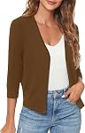 Urban CoCo Women's 3/4 Sleeve Shrugs Open Front Cropped Sweater Cardigan