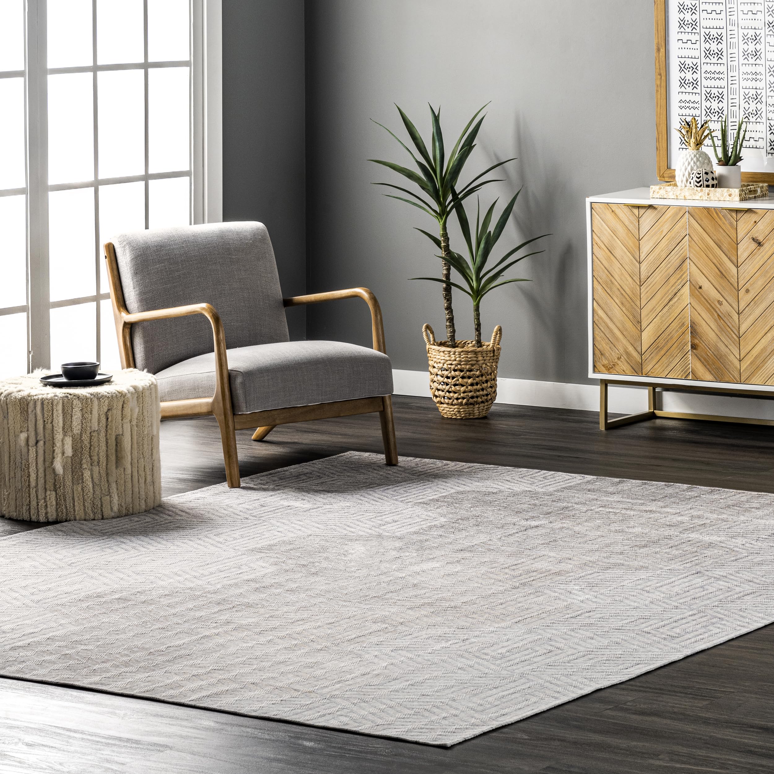 Tapis hexagonal lavable en machine nuLOOM Adeline beige moderne