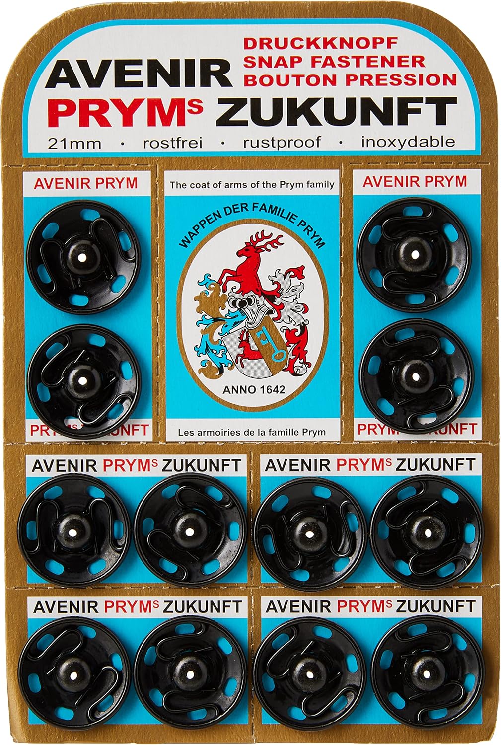 Prym Sew-On Snap Fasteners Zukunft Brass Black 21 mm