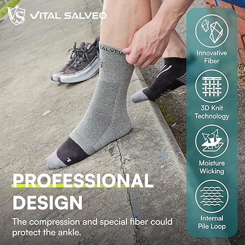 Miniatura 2 de VitalSalveo - Tobillera de compresión para dedos abiertos con germanio y carbón  Alivia la hinchazón, dolor del tendón de Aquiles, fascitis plantar,