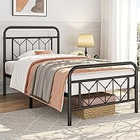 Vista 3 de Yaheetech Armazón de Cama de Plataforma Metálica Base de Colchón con Cabecero/Pie de Cama con Patrón de Diamante/Soporte de Listones de Acero