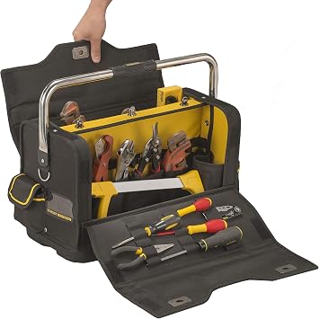 STANLEY Tool Bag Complete Workstation with Roll Down Side Storage Compartment, Multi-Pockets Organiser for Tools, FMST1-70719, Black