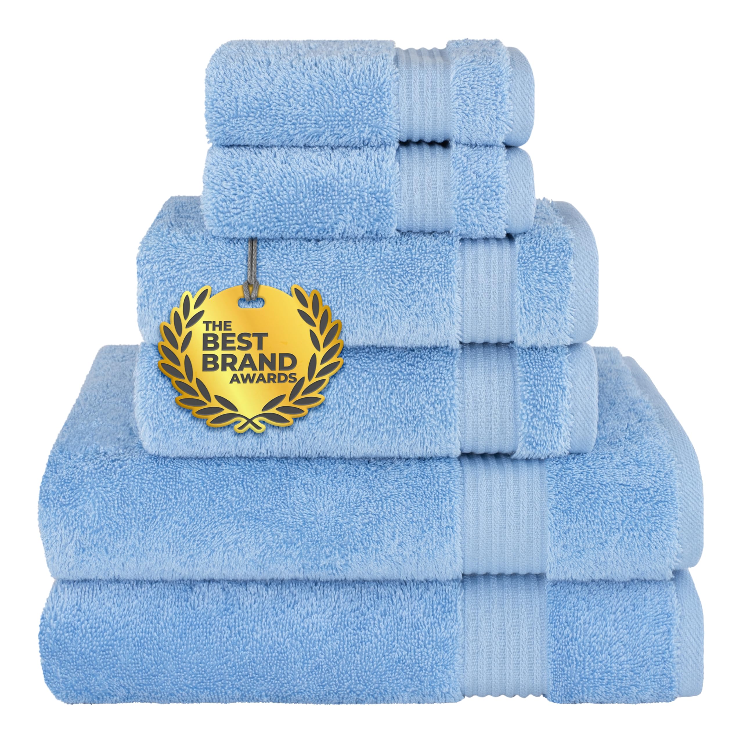 Cotton Paradise 6 Piece Towel Set 100% Cotton Soft Absorbent Turkish Towels for Bathroom, 2 Bath Towels 2 Hand Towels 2 Washcloths, Sky Blue Towel Set