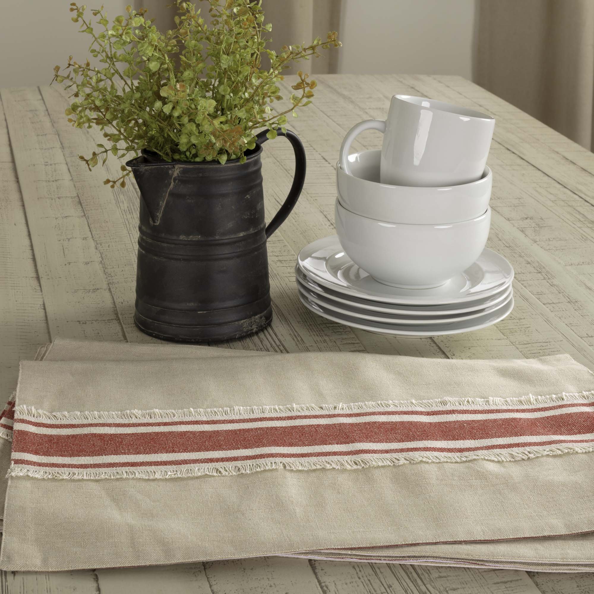 Farmhouse Red Grain Sack Stripe Placemats, Set of 4, 12" x 18", Country Farmhouse Kitchen and Dining Room Table Linens