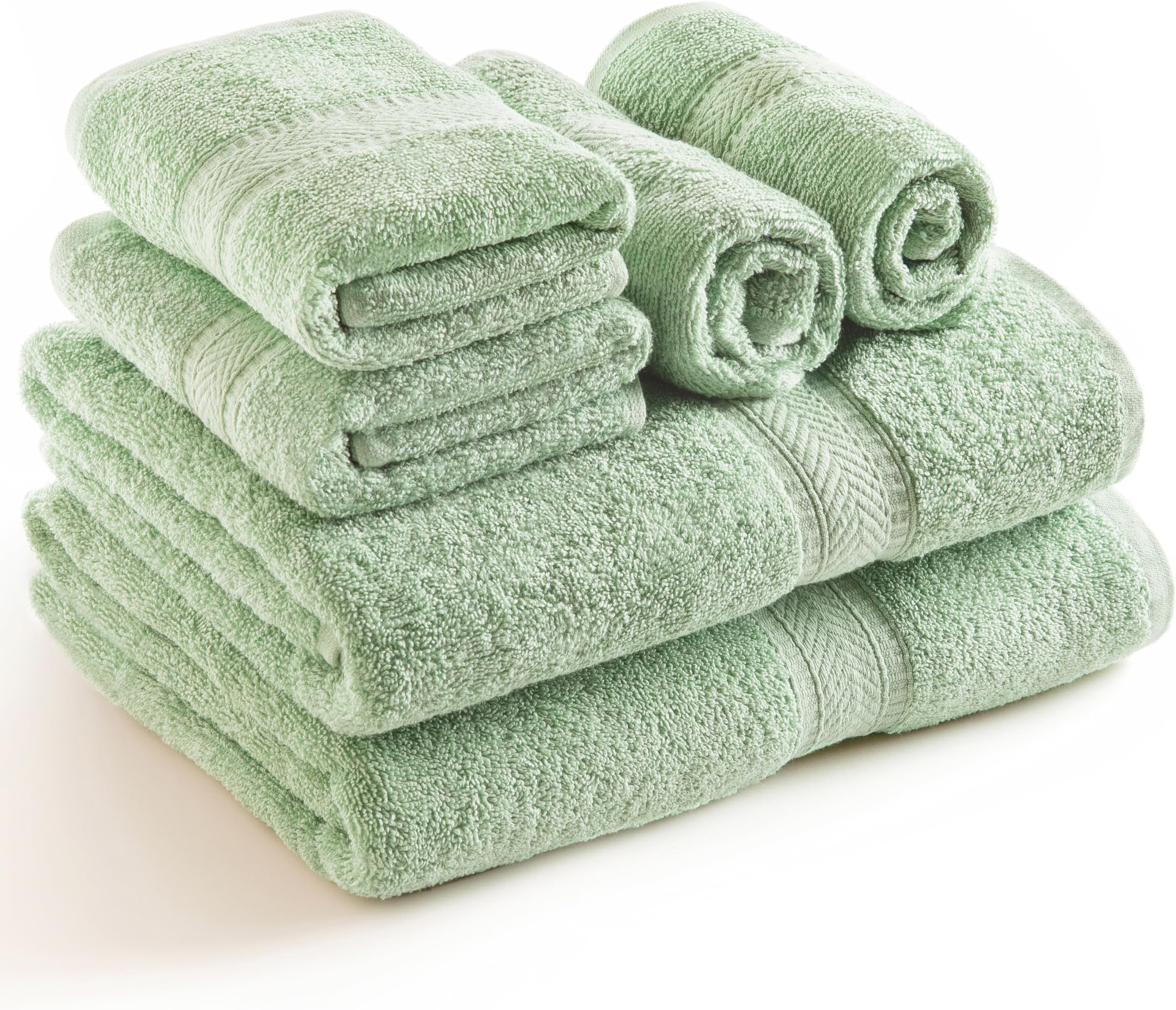 – SweetNeedle 6 Piece Towel Set - 2 Bath Towels, 2 Hand Towels and 2 Washcloths Cotton Daily Use Hotel Spa Quality Soft Highly Absorbent Quick Dry Light Weight (Sage Green)