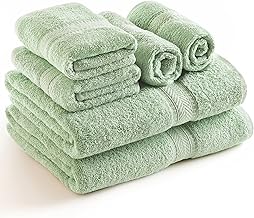 SweetNeedle 6 Piece Towel Set - 2 Bath Towels, 2 Hand Towels and 2 Washcloths - Cotton - Hotel Quality, Super Soft and Highly Absorbent Quick Drying (Sage Green)