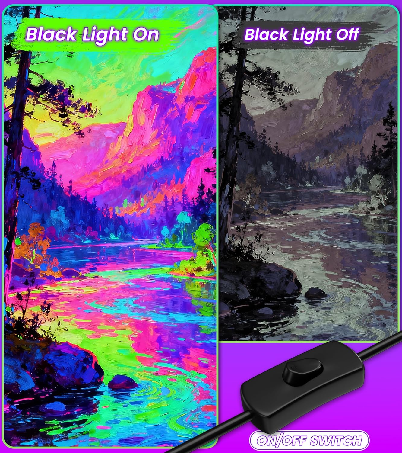 42W 6 Pack LED Black Light Bar, Blacklight Light Up to Lagre Area with 6ft Cable+Switch+Plug, Glow Party Light Supply for Halloween, Fluorescent Poster, Body Paint, Birthday,Classroom, Bedroom