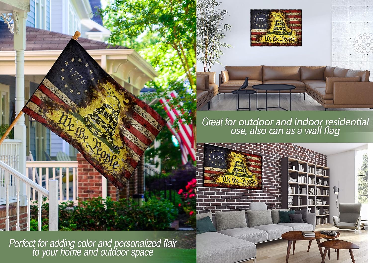 We The The People Gadsden Flag, 1776 Flag, Indoor Outdoor Home Decor Constitution Flag 2-sided 30" x 40" (2.5x3.3 ft)